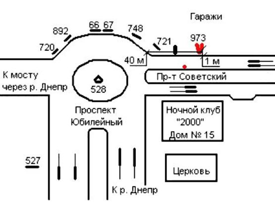 Схема рекламной плоскости по адресу 091_Запорожье_пр. Инженера Преображенского /пр.Юбилейный, из центра (рядом см АМСТОР)