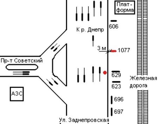 Схема рекламної площини за адресою 105_Запорожье_ул Заднепровская, выезд на пр Советский