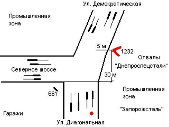 Схема рекламної площини за адресою 107_Запорожье_Северное Шоссе, ул Демократическая, от центра