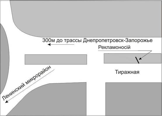 Схема рекламной плоскости по адресу 114_Запорожье_ул.Тиражная 300м от трассы -выезд из города