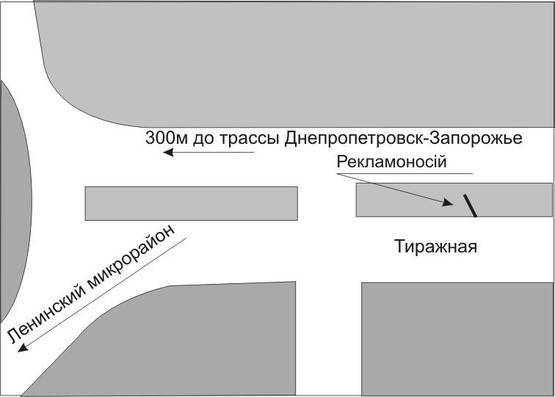 Схема рекламной плоскости по адресу 113_Запорожье_ул.Тиражная 300м от трассы -въезд в город