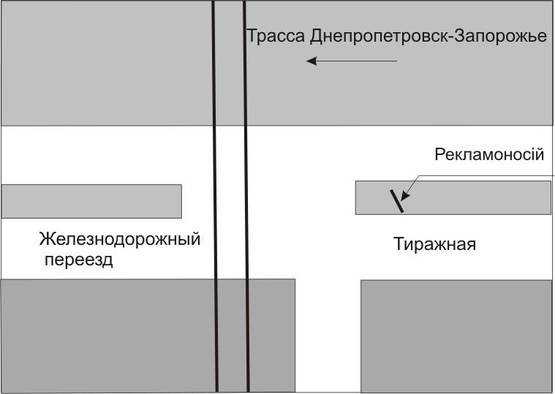 Схема рекламной плоскости по адресу 126_Запорожье_ул.Тиражная 80м от торгбазы -выезд из города