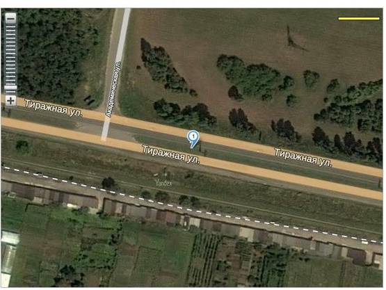 Схема рекламной плоскости по адресу 139_Запорожье_ул.Тиражная 70м от выезда из п.Солнечного в сторону г.Запорожья въезда в п.Солнечный-въезд в город