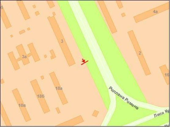 Схема рекламной плоскости по адресу вул. Р. Ролана, 3 ріг просп. Л. Курбаса к Окружной