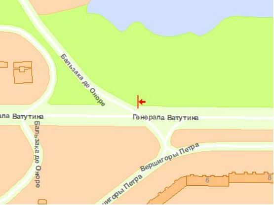 Схема рекламной плоскости по адресу Генерала Ватутина пр. 260 м к  мoсту О.Бальзака