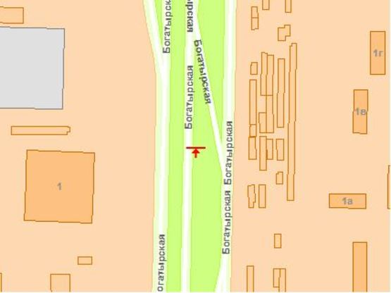 Схема рекламної площини за адресою Богатырькая ул. 2-б напротив