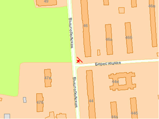 Схема рекламной плоскости по адресу Вышгoрoдская ул. - Берестетская ул.