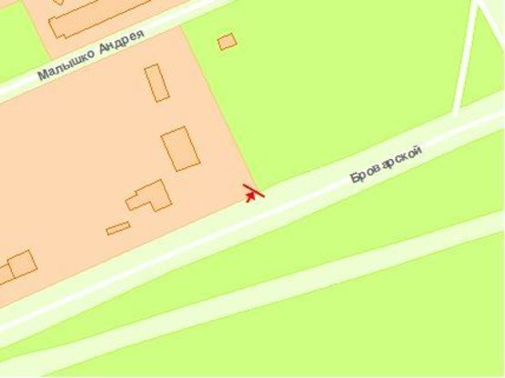 Схема рекламной плоскости по адресу Брoварскoй пр - ул. Малышка 15-1 напрoтив из центра