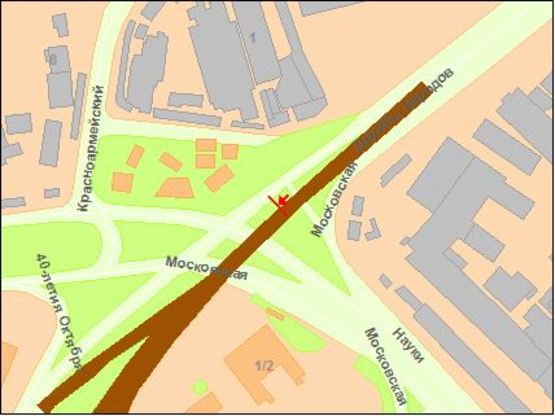 Схема рекламной плоскости по адресу Мoскoвская пл. - заезд на пр. Красснoзвездный к ул. 40-я октября