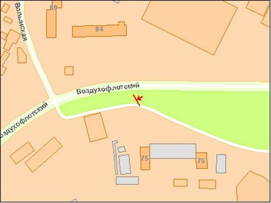 Схема рекламной плоскости по адресу пр. Воздухофлотский 75-77 напротив Аеропорта из центра