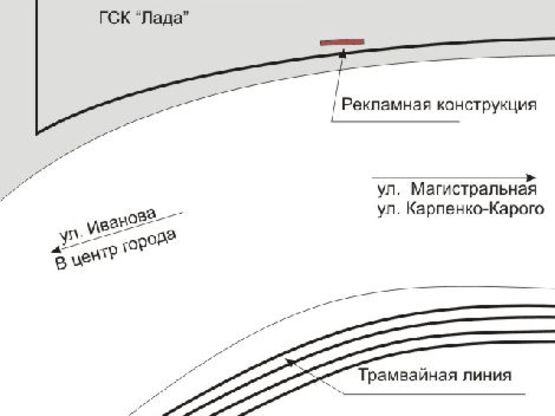 Схема рекламной плоскости по адресу 157_Запорожье_ул Иванова, ул Магистральная, ж/д переезд, правый