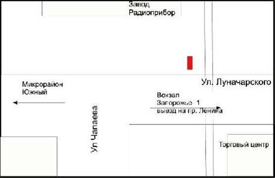 Схема рекламної площини за адресою 301_Запорожье_ул Луначарского ул Чапаева - призма (рядом Жд вокзал,АТБ, Технополис, Мебельный магазин)