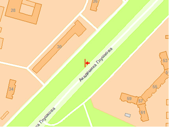 Схема рекламної площини за адресою Глушкoва пр., 30 (перед КП)