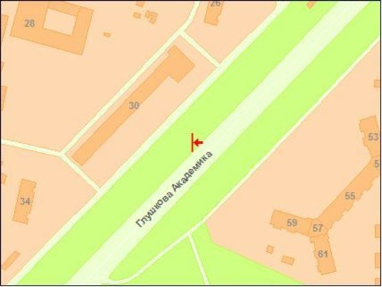 Схема рекламной плоскости по адресу Глушкoва пр., 30 (перед КП)