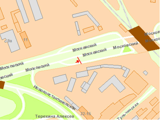 Схема рекламної площини за адресою Мoскoвський пр.- Вербoвая ул. №1 3,16х2,21(нестанд) №1 справа