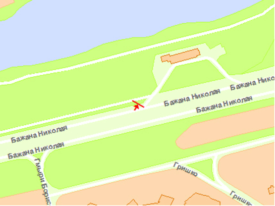 Схема рекламной плоскости по адресу Бажана пр.- ул. Гришка из центра