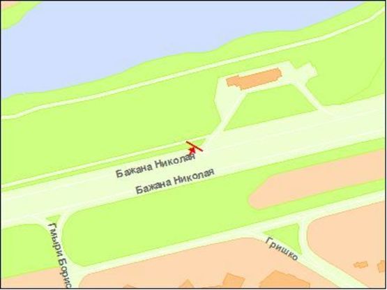 Схема рекламной плоскости по адресу Бажана пр.- ул. Гришка из центра