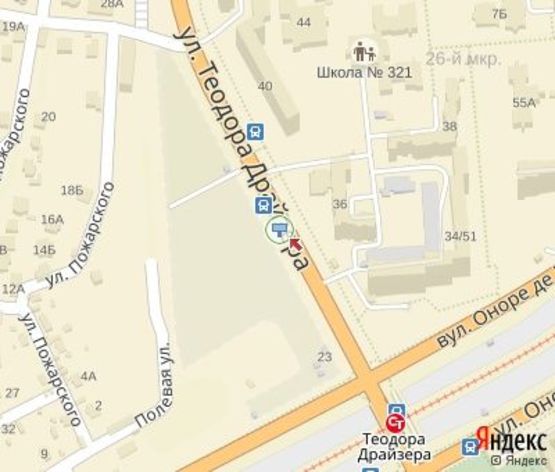 Схема рекламной плоскости по адресу Драйзера Т. ул., 40 (напротив, 300 м. до "Сельпо")