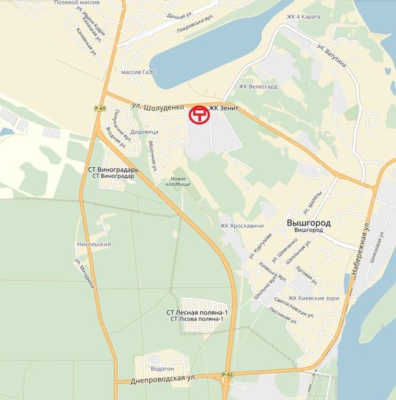 Схема рекламной плоскости по адресу ул. Шолуденко, 50 м. после автобусной остановки "Карат", справа, направление в г. Вышгород с трассы Р-02 "КИев-Овруч"