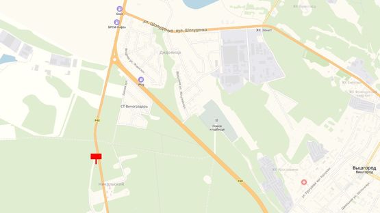 Схема рекламной плоскости по адресу Трасса Р-02 "Киев-Овруч", 1000 м. от поворота из г. Вышгорода в г. Киев ( пл. Шевченко), справа