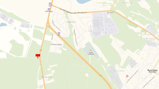 Схема рекламной плоскости по адресу Трасса Р-02, 1150 м. перед дорожным знаком "Вышгород", в направлении из Вышгорода в Киев