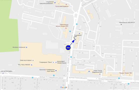 Схема рекламної площини за адресою 1 Мая, 2-я горбольница, маркет ЭКО (сторона А)