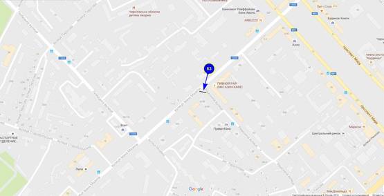 Схема рекламної площини за адресою ул. Щорса х ул. Комсомольская