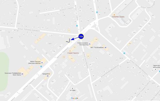 Схема рекламной плоскости по адресу проспект Победы 126 напротив "старого чернигова" (сторона А)