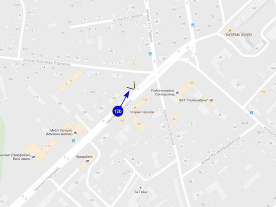 Схема рекламної площини за адресою проспект Победы 126 напротив "старого чернигова" (сторона Б)