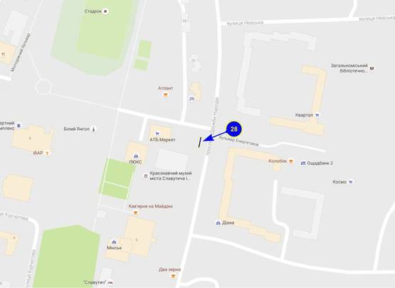 Схема рекламной плоскости по адресу г. Славутич, просп. Дружбы народов (центр. рынок)