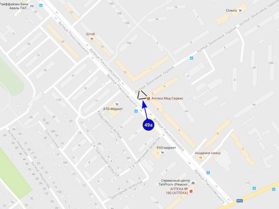 Схема рекламной плоскости по адресу ул. Рокоссовского х ул. Одинцова (сторона А)