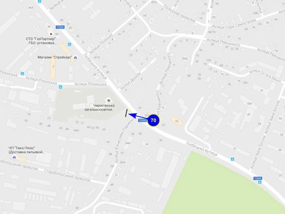 Схема рекламной плоскости по адресу ул. Любечская х ул. Репкинская (13-я школа)