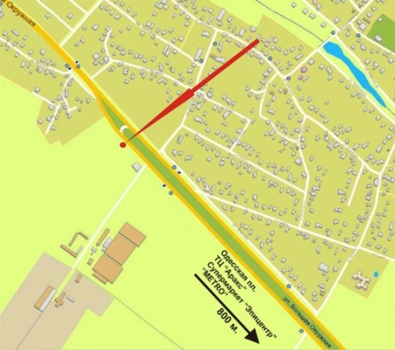 Схема рекламної площини за адресою Окружная дорога (между ул.Крейсера "Аврора" и Жулянским мостом; по напр. к Теремкам)-800 м до ТЦ Аракс/Эпицентр/METRO