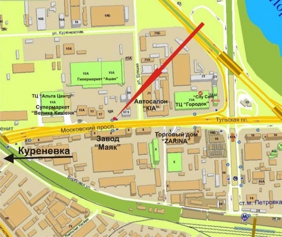 Схема рекламної площини за адресою Московский пр.,13(между ТЦ Фокстрот и ТЦ Альтацентр) -в центр