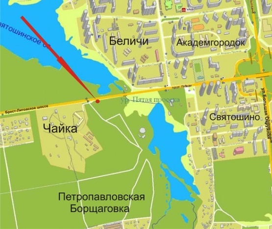 Схема рекламной плоскости по адресу Брест-Литовского шоссе (поворот на Чайку) -въезд в город