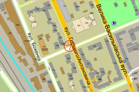 Схема рекламной плоскости по адресу Антоновича (Горького),158 / Ковпака