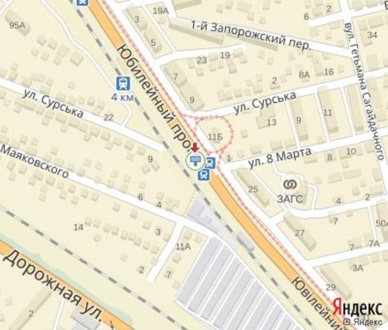 Схема рекламной плоскости по адресу Юбилейний пр., (р-н остановки ул. "Маяковского").В центр