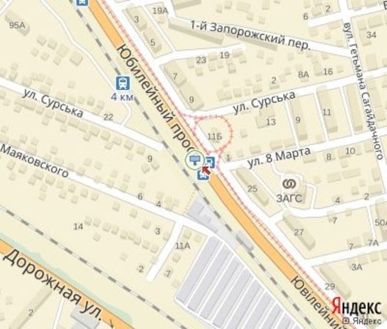 Схема рекламной плоскости по адресу Юбилейний пр., (р-н остановки "Маяковского ул.")