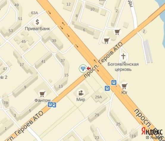 Схема рекламной плоскости по адресу Победы пр. - героев АТО пр. (напротив  ТЦ"Элефант",ТЦ"ЮГ",кинотеатра "Мир")