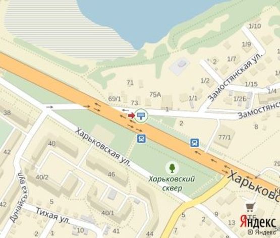 Схема рекламной плоскости по адресу Харьковская ул. (напротив ресторана "Алаверды", 200 м к АЗС "ОККО")
