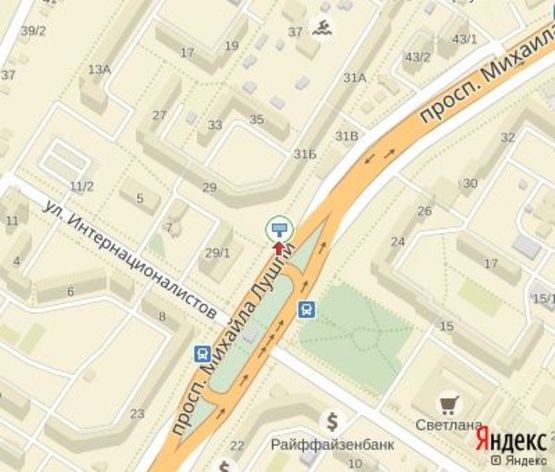 Схема рекламної площини за адресою Лушпы пр., 29 (ресторан "La Specia" ,300 м. к ТРЦ "Атріум")