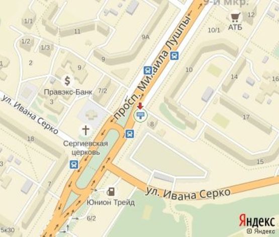 Схема рекламної площини за адресою Лушпы пр., (350 м. до ТРЦ "Lavina")