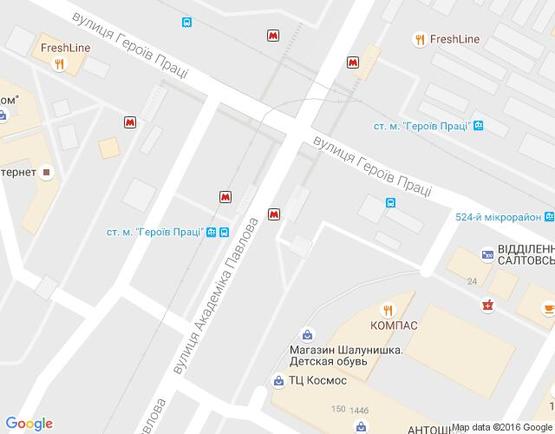 Схема рекламной плоскости по адресу Ак. Павлова ул. - Героев Труда ул. "Метрополитен"  (из центра)  (А)