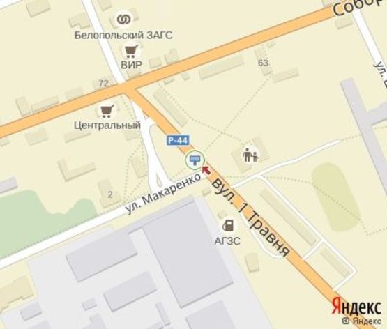 Схема рекламної площини за адресою 1 Мая ул. - Макаренко ул. (центр, возле автовокзала)