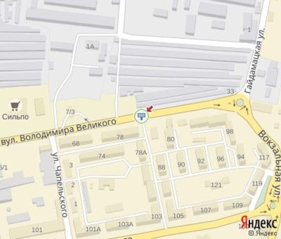 Схема рекламной плоскости по адресу Великого В. ул., к АЗС "WOG".В центр (200 м.к супермаркетам "Сильпо","АТБ")