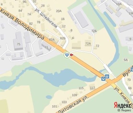 Схема рекламной плоскости по адресу Князя Володимира ул., (перед мостом) (100 м. "Укргазбанк")