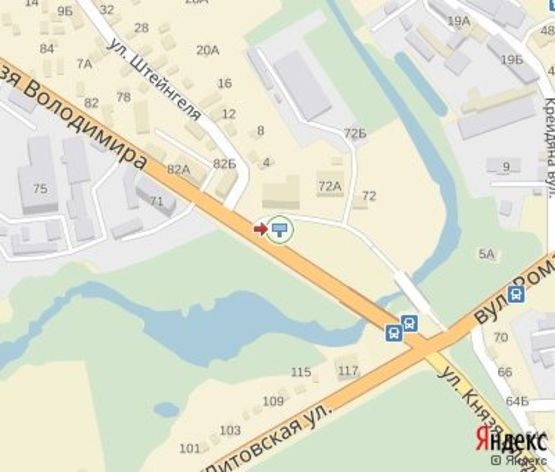 Схема рекламной плоскости по адресу Князя Володимира ул. - Штейнгеля ул. в центр