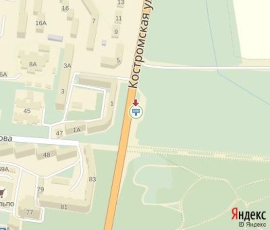 Схема рекламной плоскости по адресу Костромская ул., 1 ,к ул.Киевская в центр (500 м.супермаркет "Сильпо", магазины "Фокстрот","Арена")