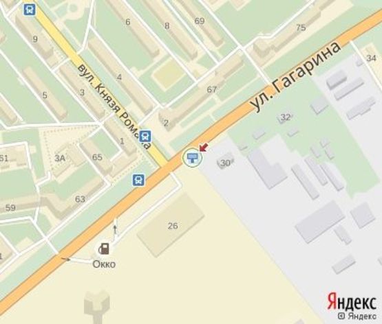 Схема рекламной плоскости по адресу Гагарина ул., 45 остановка (перед супермаркетом "Novus",напротив "Приватбанк")