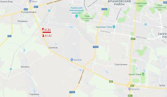 Схема рекламной плоскости по адресу М-10 Западный обход, возле Автохата в сторону "Эпицентр", "МЕТRO", верхний